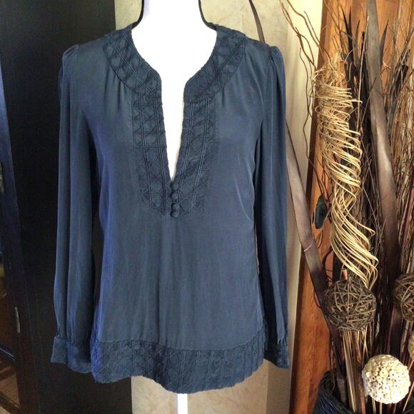 Vineyard Vines Tops - Vineyard Vines Navy Blue Long Sleeve Split V-Neck Blouse